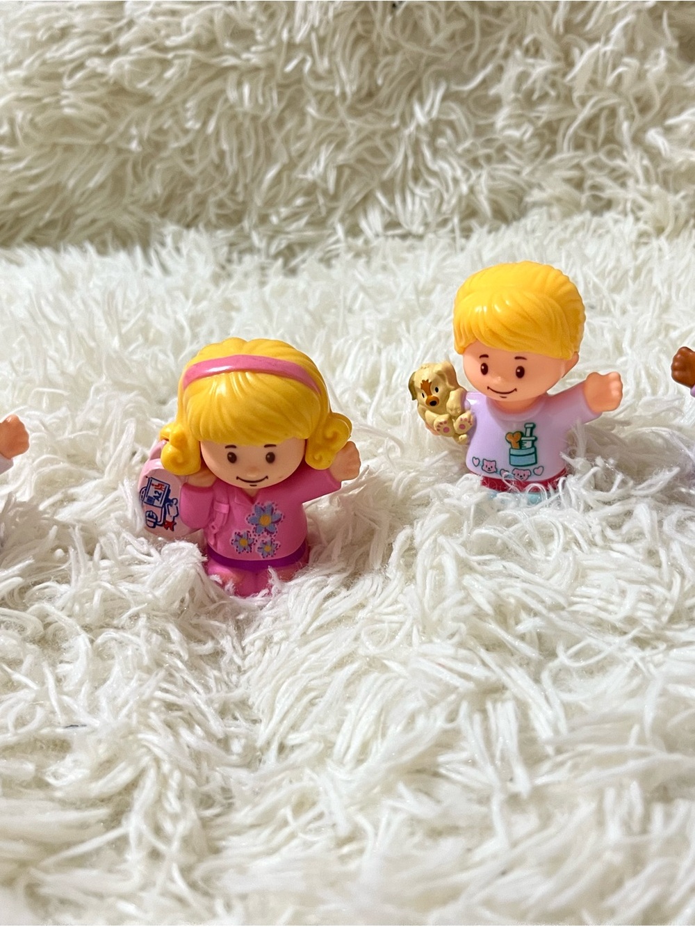 Fisher-Price Pink Girl Figure with Yellow Hair and Accessories plus 3 other Litt